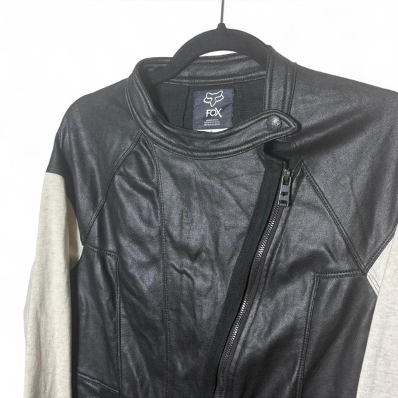 Fox Racing Black Faux Leather & Grey Sleeve Moto Jacket Size Large - Picture 3 of 7